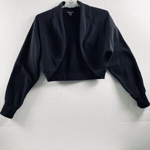 Athleta Retroplush Crop Cardigan Black Women’s Size L Open Front Fleece Bolero